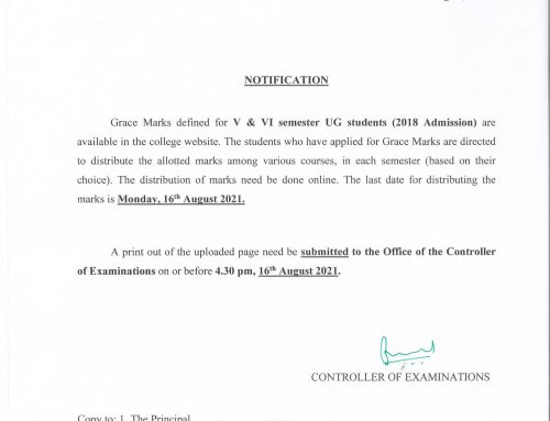 5th and 6th sem Grace mark distribution notification, April 2021