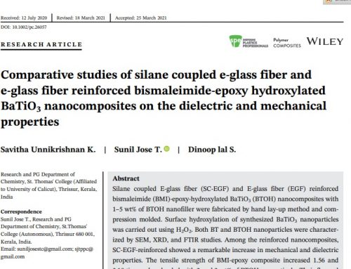 Comparative studies of silane coupled e-glass fiber and e-glass fiber reinforced bismaleimide-epoxy hydroxylated BaTiO3 nanocomposites on the dielectric and mechanical properties