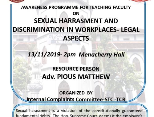 AWARENESS PROGRAMME FOR TEACHING FACULTY ON SEXUAL HARRASMENT AND DISCRIMINATION IN WORKPLACES LEGAL ASPECTS