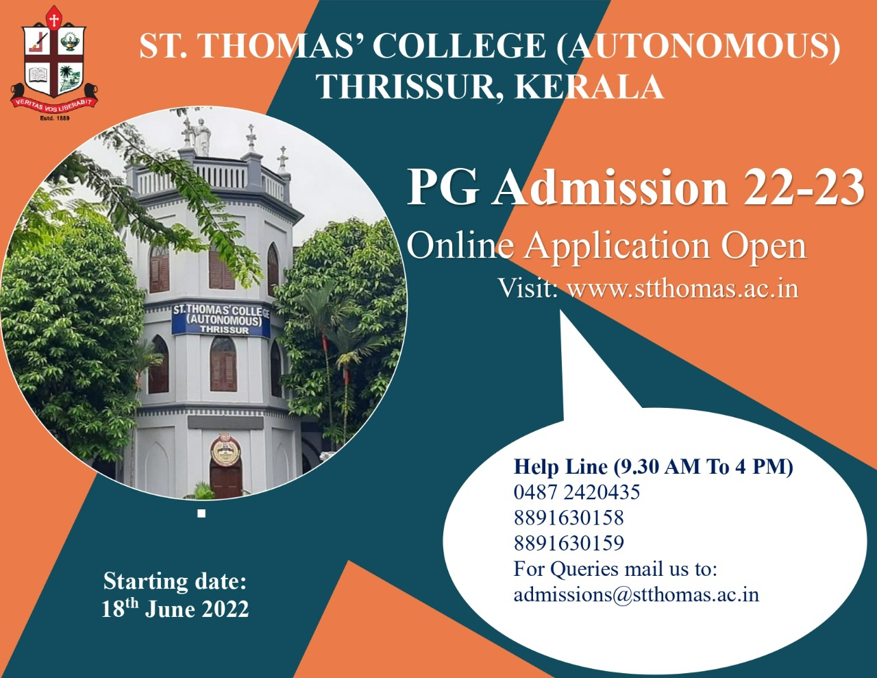 PG Admission 2022 - St Thomas College (Autonomous)