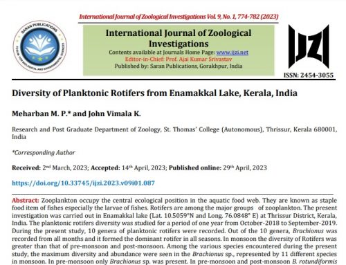 Diversity of Planktonic Rotifers from Enamakkal Lake, Kerala, India