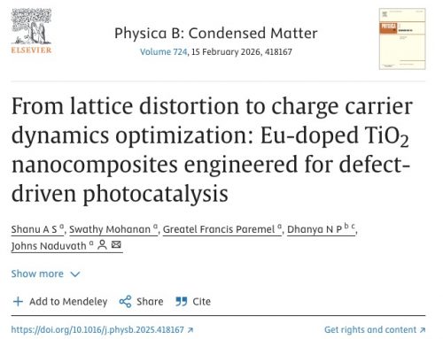 Condensed Matter research article on Eu-doped TiO₂ nanocomposites and defect-driven photocatalysis.